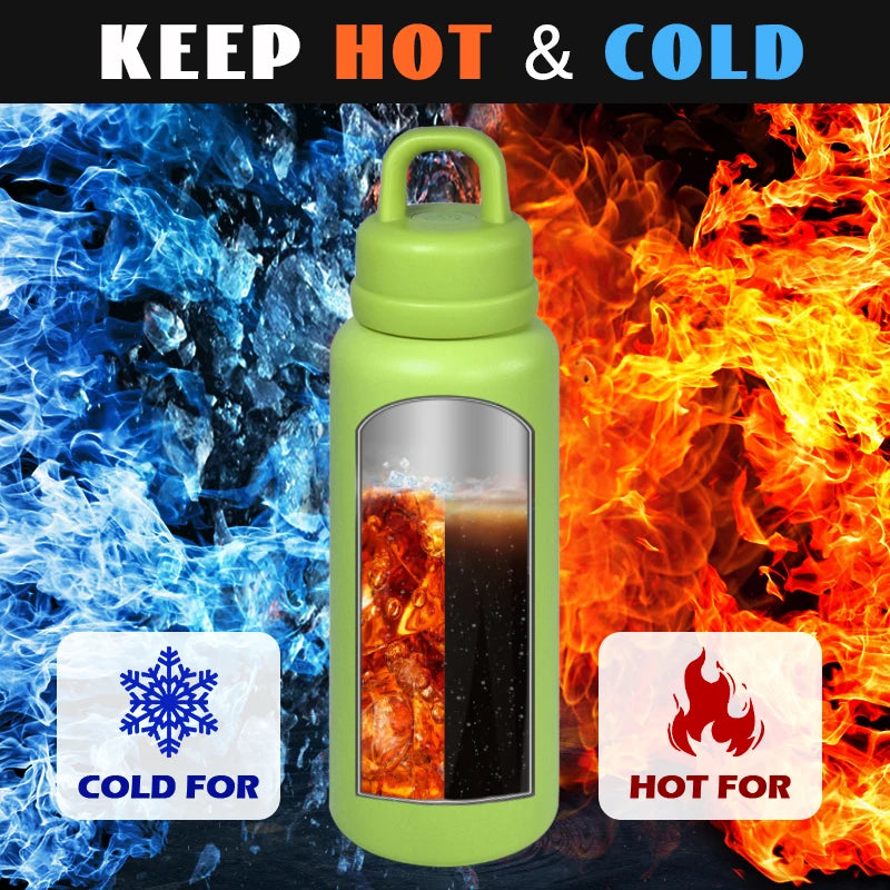 US RTS 26oz Stainless Steel Water Bottle Powder Coating Double Walled Tumbler Press Open Lid Vacuum Flask for Laser Green