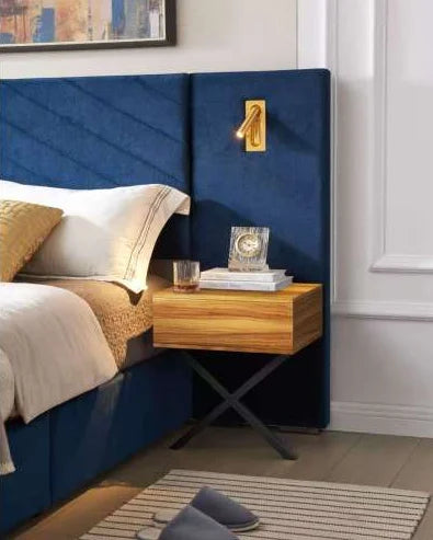 Queen Size Velvet Upholstered Platform Bed with Wingback Headboard Vertical Channel Tufting Living Room/Bedroom Furniture