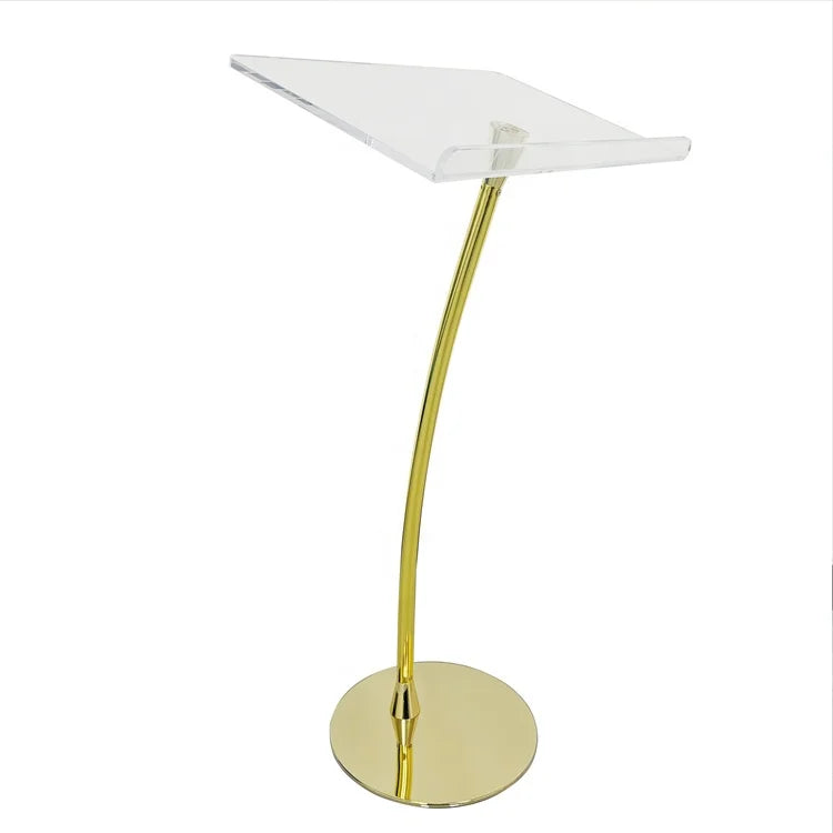 Portable Acrylic Curved Lucite Acrylic Lecture Curved Podium Presentation Lectern Golden Acrylic Church Pulpit