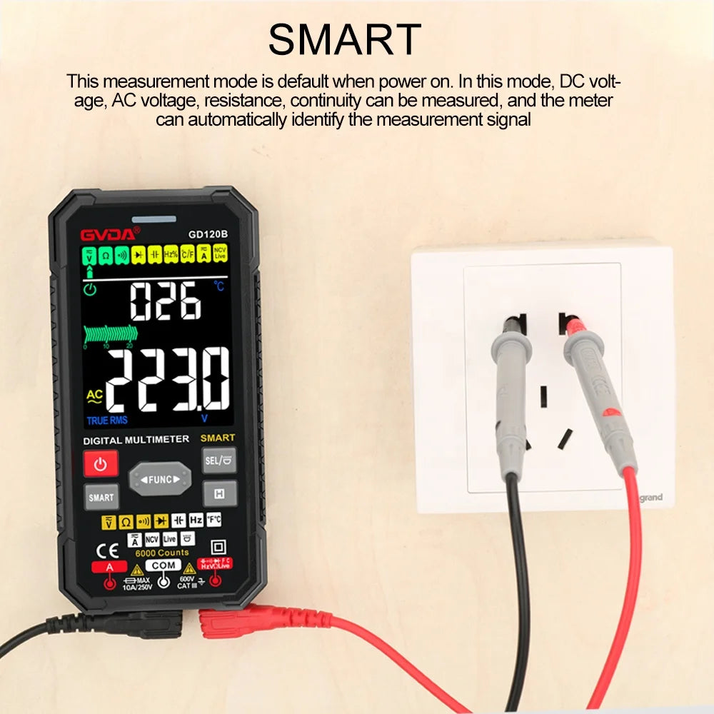 GVDA 6000 Counts Smart Digital Multimeter with Capacitance Ohm Diode Multimetro NCV Hz Live Wire test
