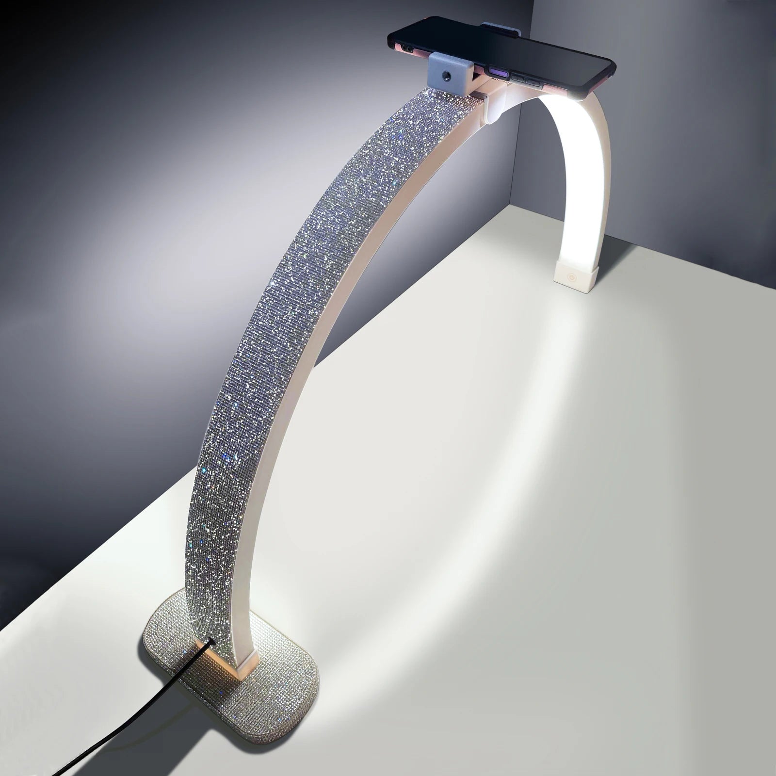 Golden Crystal Table Lamp High Quality 30inch Led Half Moon UV Nail Lamp With Phone Holder Desktop Arch Nail Lamp for Beauty