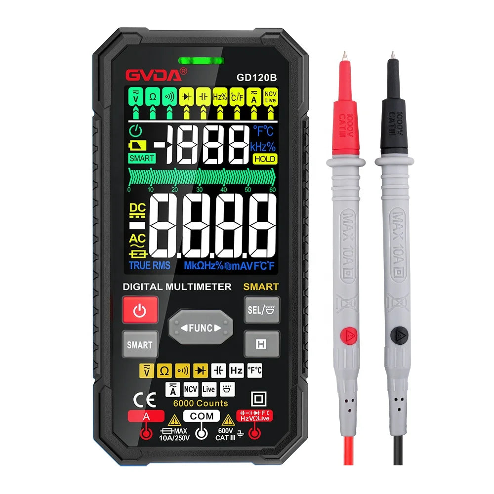 GVDA 6000 Counts Smart Digital Multimeter with Capacitance Ohm Diode Multimetro NCV Hz Live Wire test