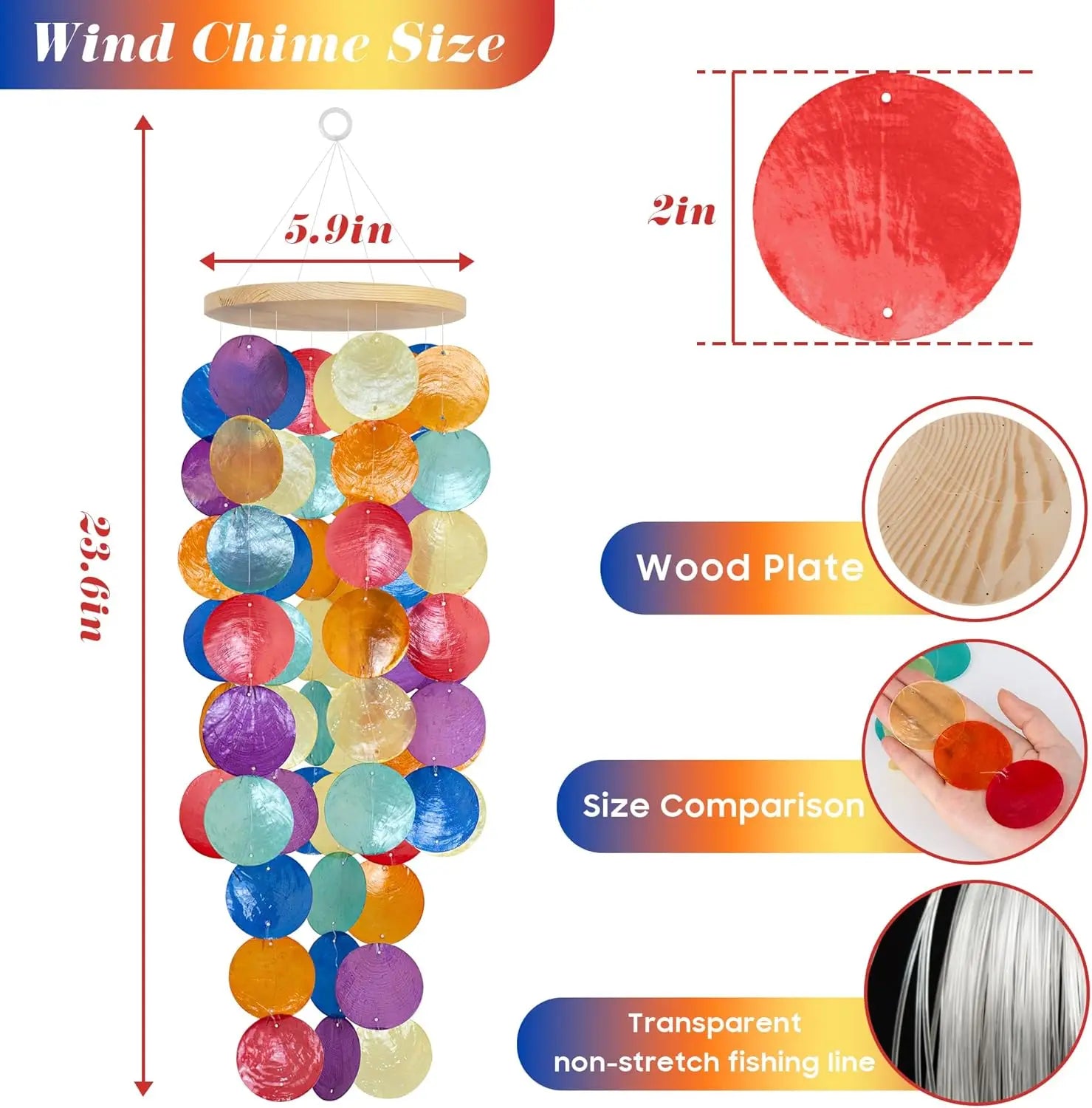 Wind Chimes for Outside Handcrafted Turquoise Capiz Shells Windchime Coastal Style Decor for Indoor/Outdoors Garden Decor