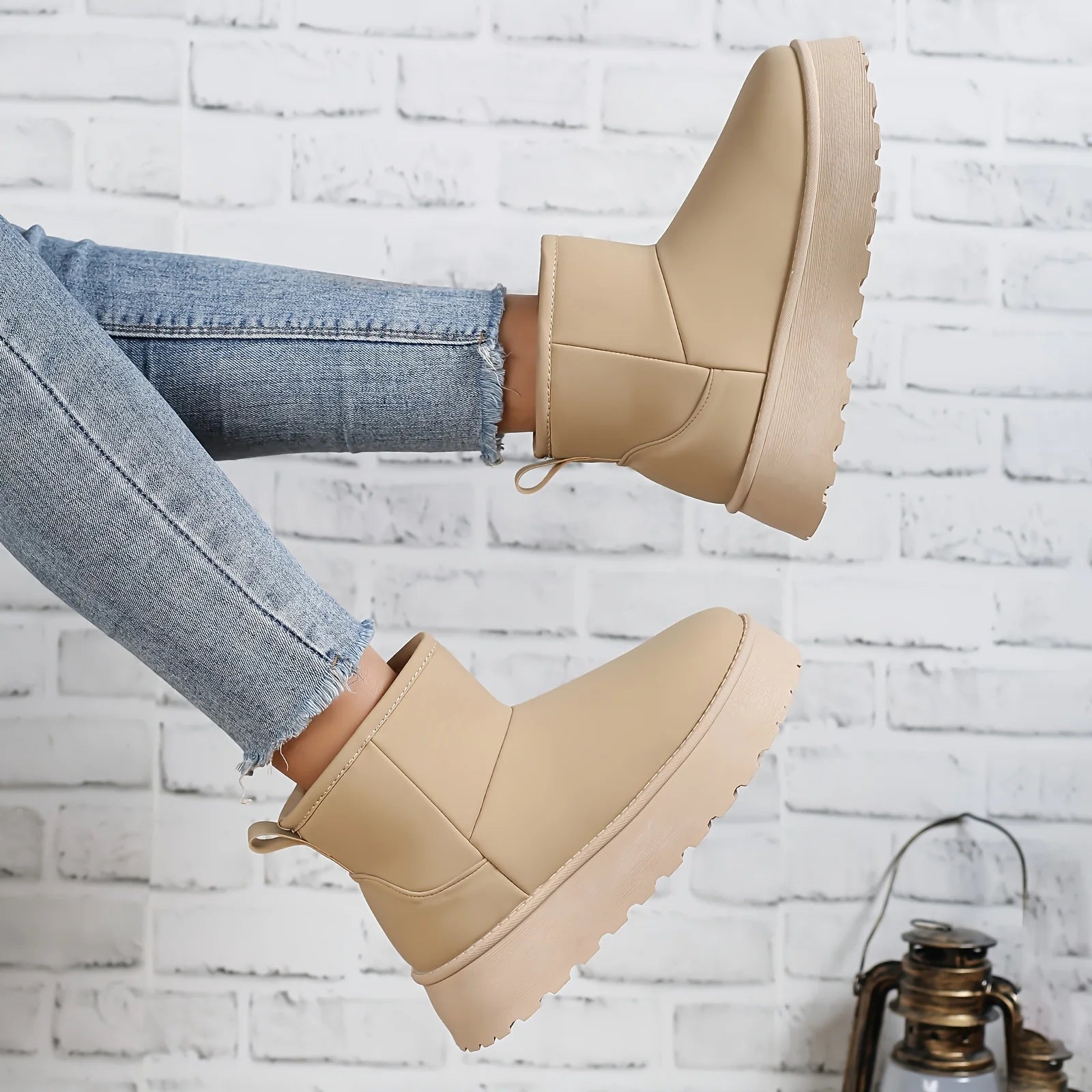 2025 Autumn and Winter New Style Warm and Cold-proof Plus Velvet Snow Boots Solid Color Boots Heightened Thick Sole Ankle Boots