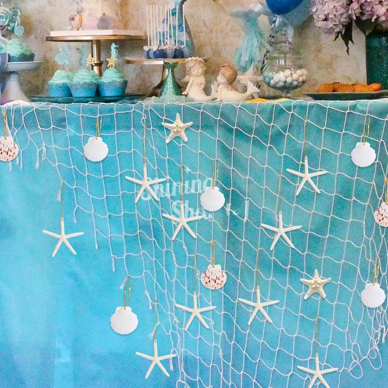 20 PCS Christmas Starfish Hanging Ornaments 3-4'' Natural Starfish with Rope