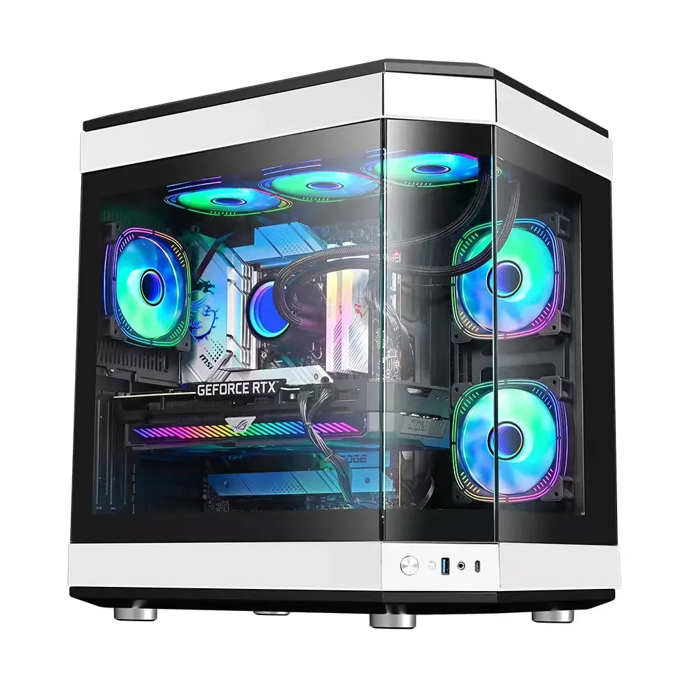 "RGB Tempered Glass Gaming PC Case for ATX/M-ATX Mid Tower Stock Full View Side Panel"