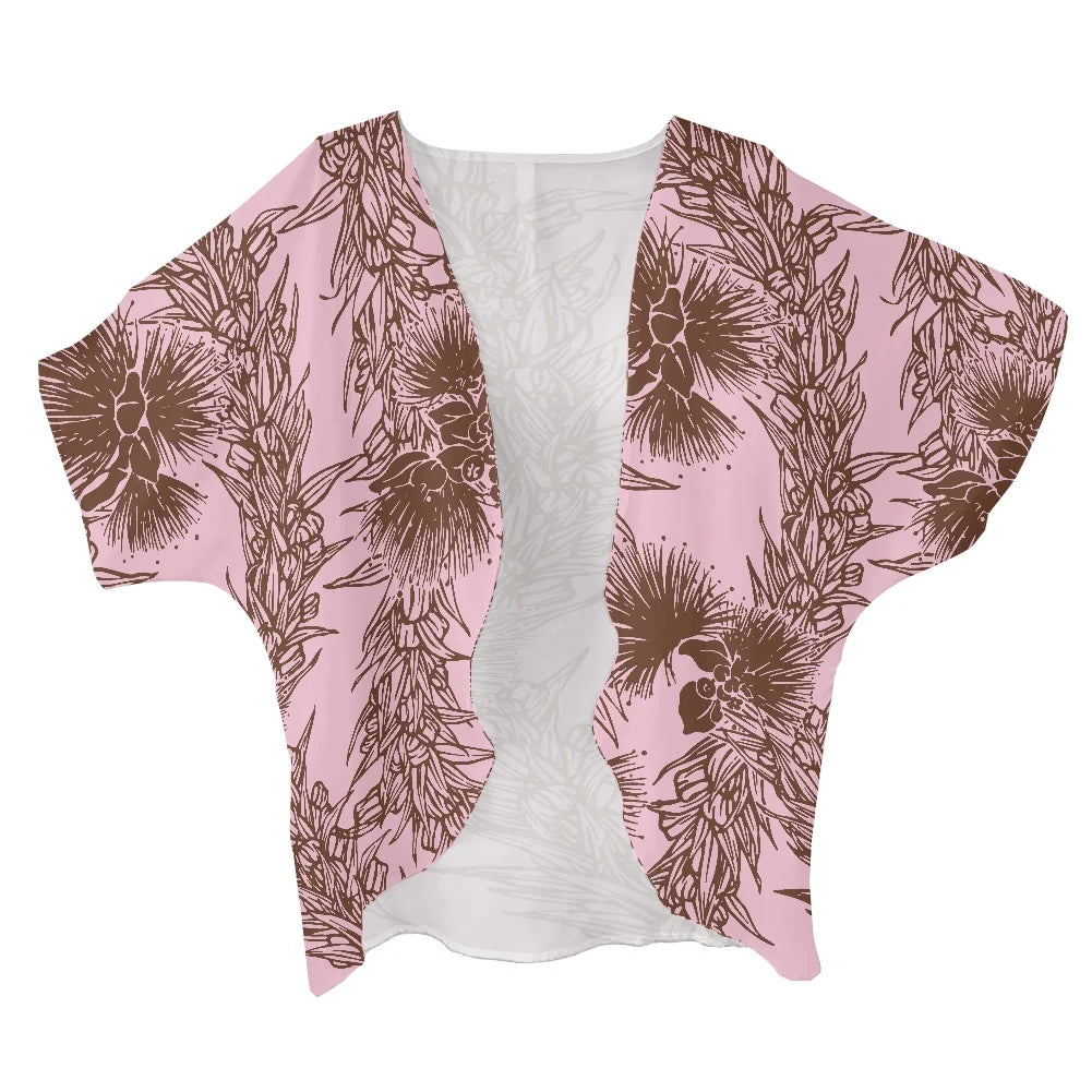 2022 New Arrivals Hawaii Polynesian Tribal Design Chiffon Cardigan Cloak Women's Casual Short Kimono Cardigan Coat Dropshipping