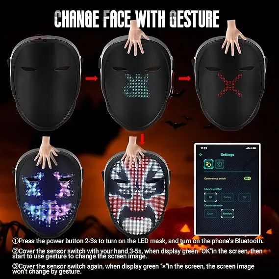 2023 Rechargeable LED Mask,APP Controlled-Programmable Glow Masks for Kids/Adult Cosplay Costume Party