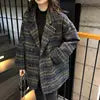 2024 Women Autumn Winter Korean Woolen Coat Plaid New Style Loose Tops Clothes Overcoat Lapel Collar Thick Coat
