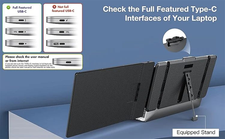14" Laptop Screen Extender 1080P S1 Portable Monitor for Laptop Speakers & Kickstand Type-C Plug and Play for 13"-17"Laptops