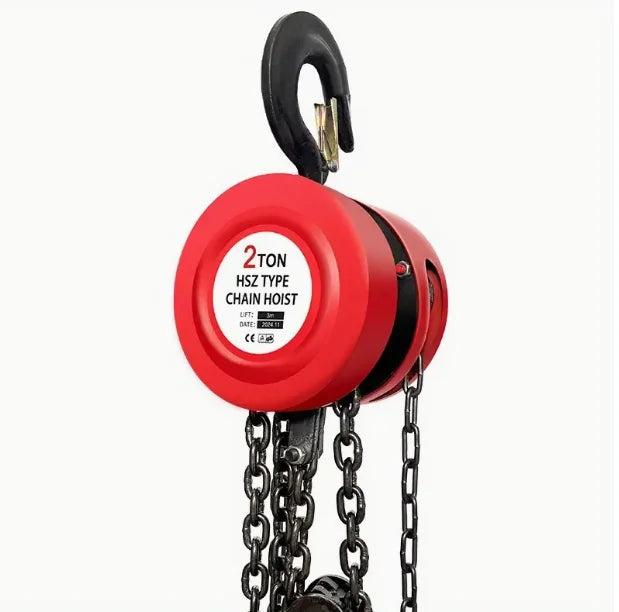 2 Ton (4400 Lbs) Industrial Steel Hand Chain Hoist, 20ft Lift, Red, for Warehouse/Workshop/Transport CE Certified