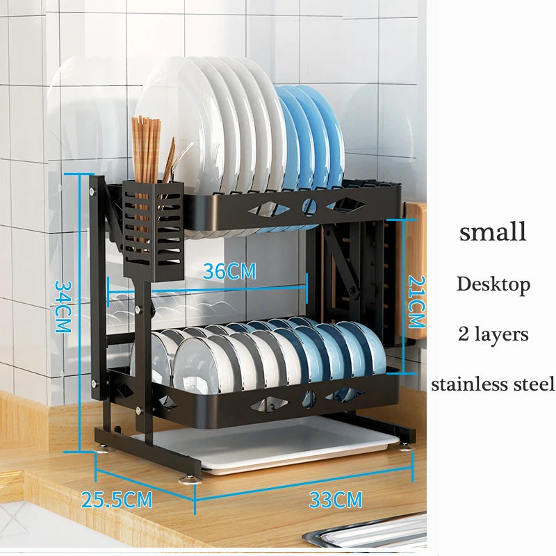2021 New Wall-mounted/desktop Stainless Steel Foldable Dish Rack Dish Drainer Rack with Drip Tray Kitchen Accessories Organizer