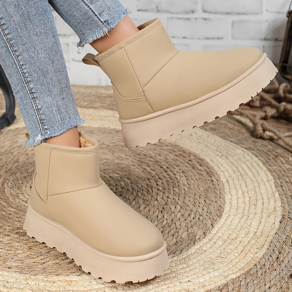 2025 Autumn and Winter New Style Warm and Cold-proof Plus Velvet Snow Boots Solid Color Boots Heightened Thick Sole Ankle Boots