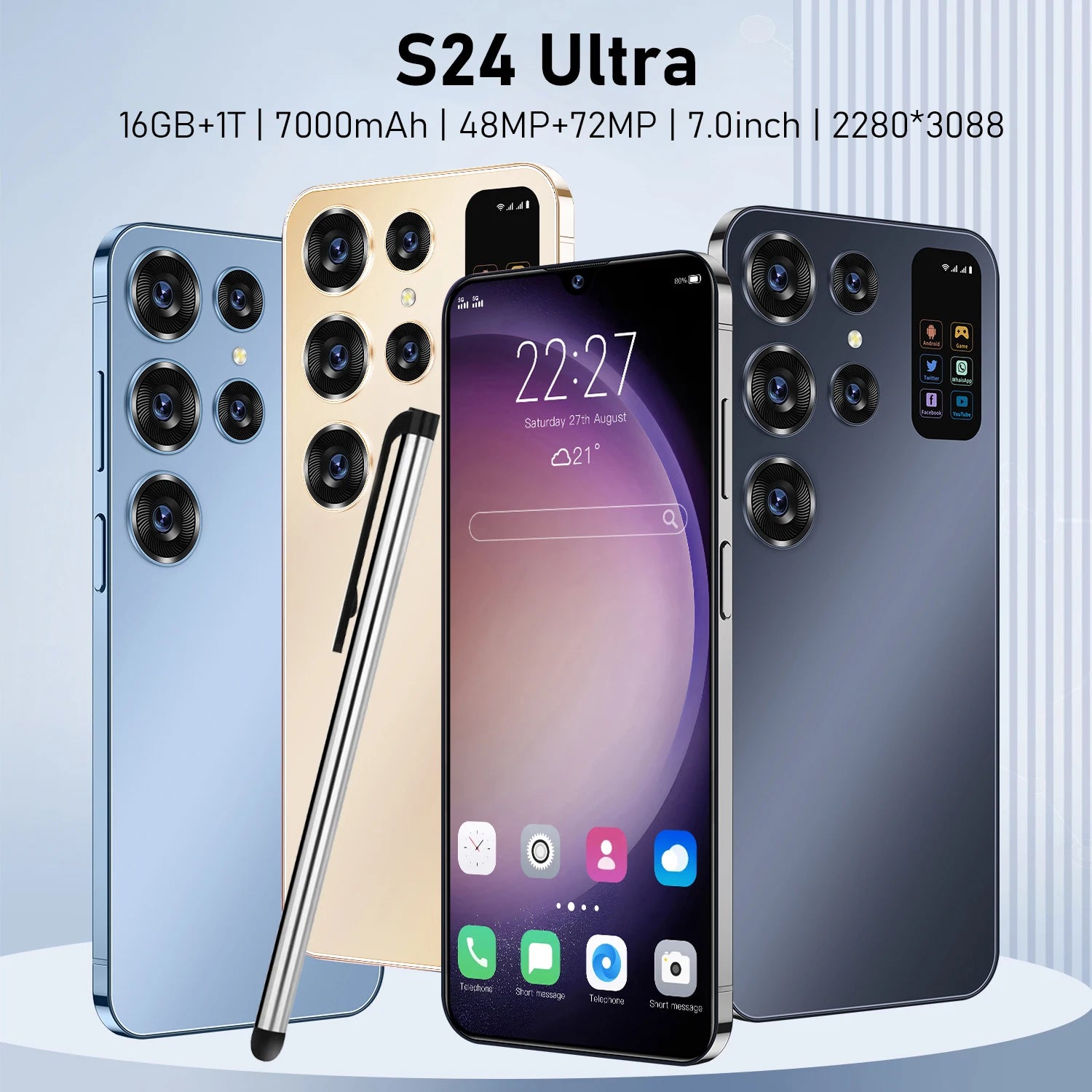 2024 New S24 ultra 7inch Smartphone 4G 5G Unlock Android13.0 Mobile 16GB 1TGB Cellphone Cell Smart Phone