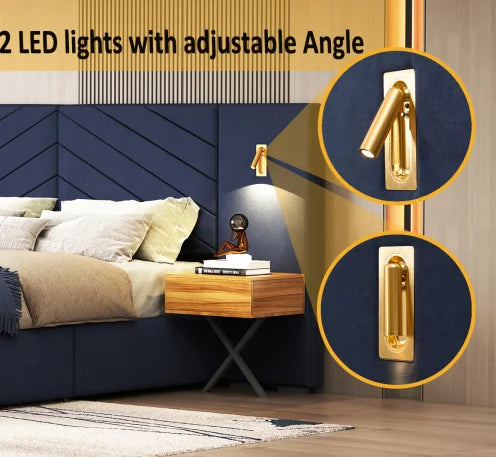 Queen Size Velvet Upholstered Platform Bed with Wingback Headboard Vertical Channel Tufting Living Room/Bedroom Furniture