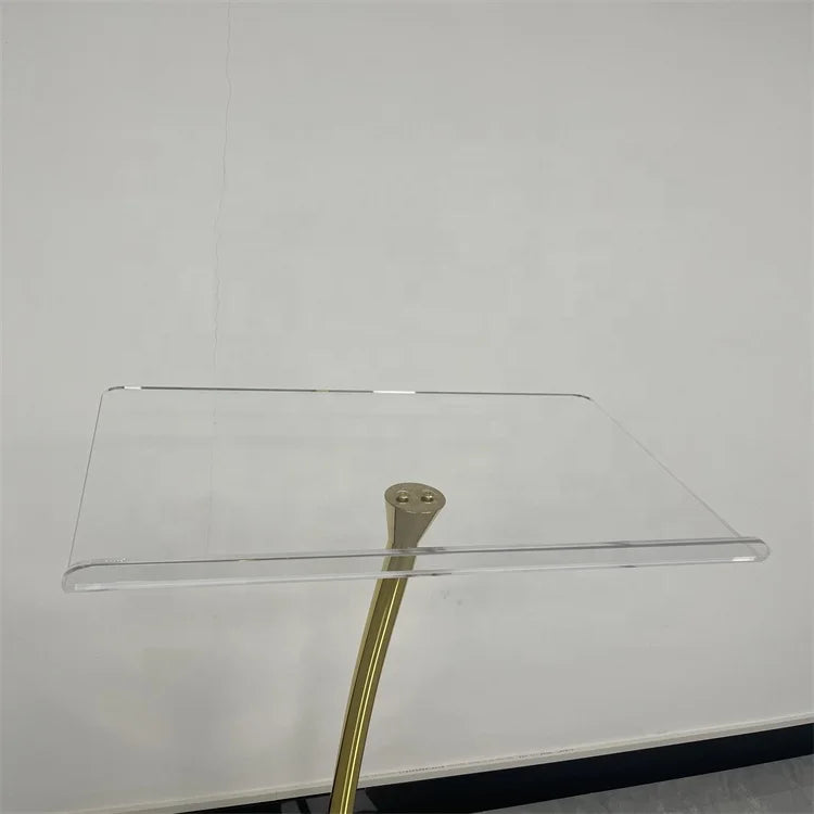 Portable Acrylic Curved Lucite Acrylic Lecture Curved Podium Presentation Lectern Golden Acrylic Church Pulpit