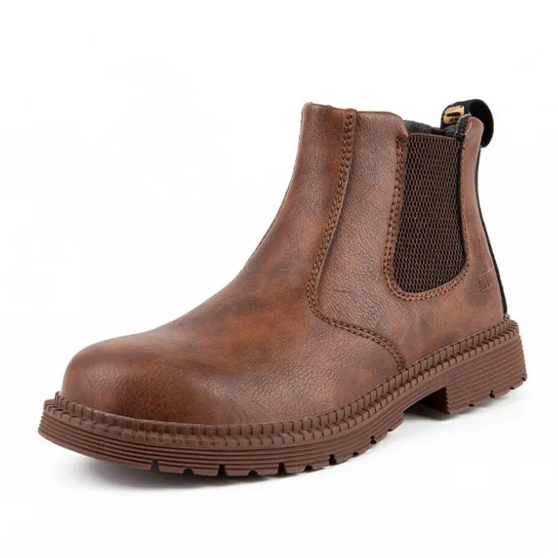 Waterproof Safety Work Men Shoes Chelsea Steel Toe Leather Boots Construction Security Boots for Men Genuine Leather