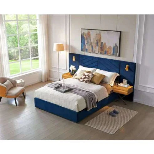 Queen Size Velvet Upholstered Platform Bed with Wingback Headboard Vertical Channel Tufting Living Room/Bedroom Furniture