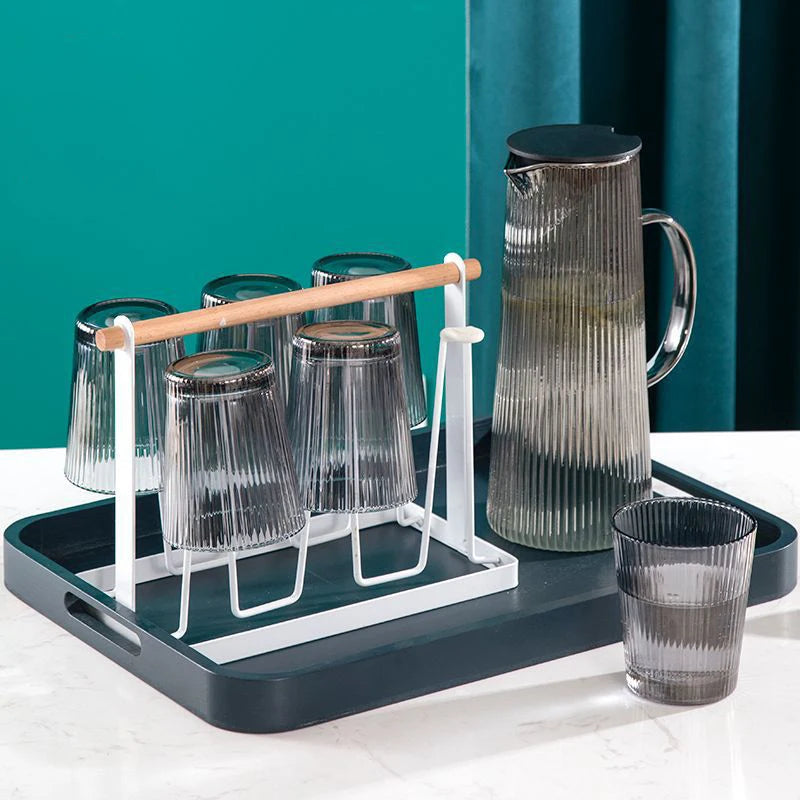 Stripes Plated Color Glass Carafe Water Pitcher Set With Lid