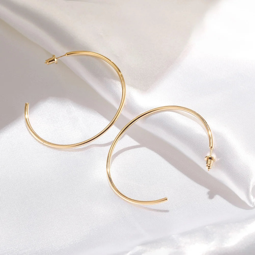 14k Gold 316L Stainless Steel 2" Classic Large Hoop Earrings