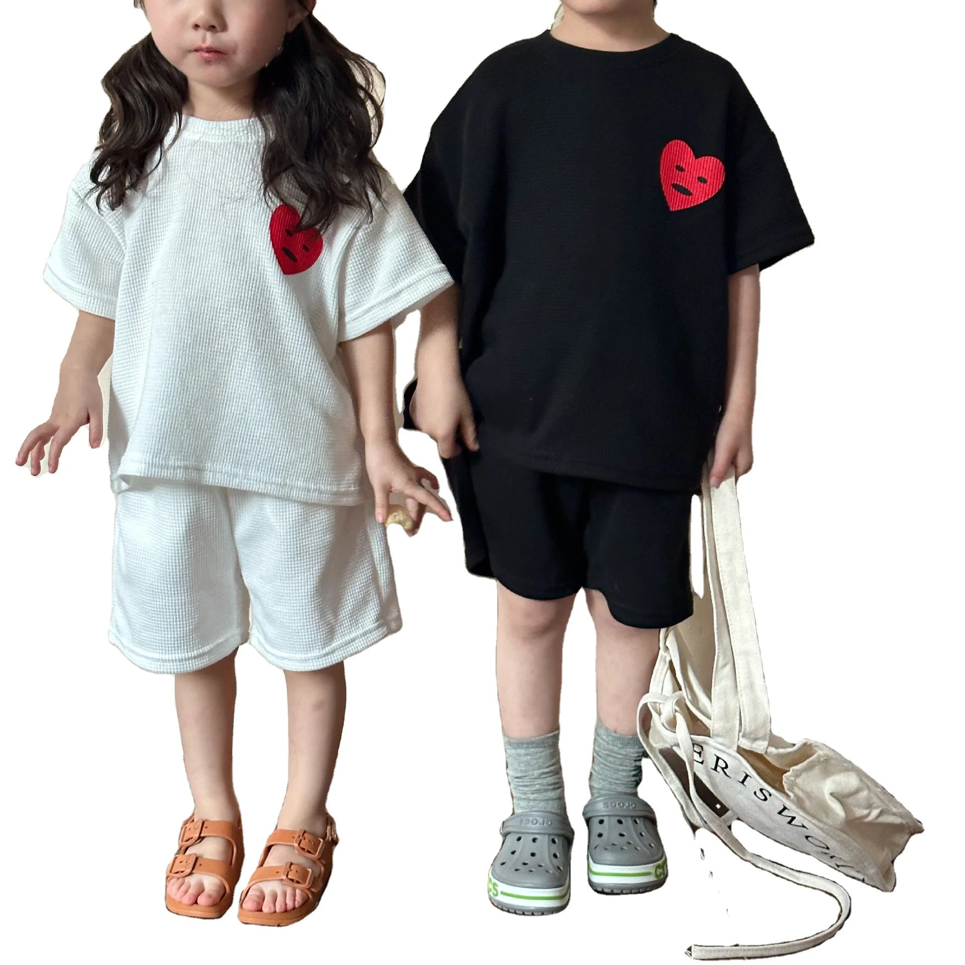 2024 New Summer Casual Sportswear for Boys and Girls Baby Short Sleeved Clothes with High Waist Sweet Style for Children