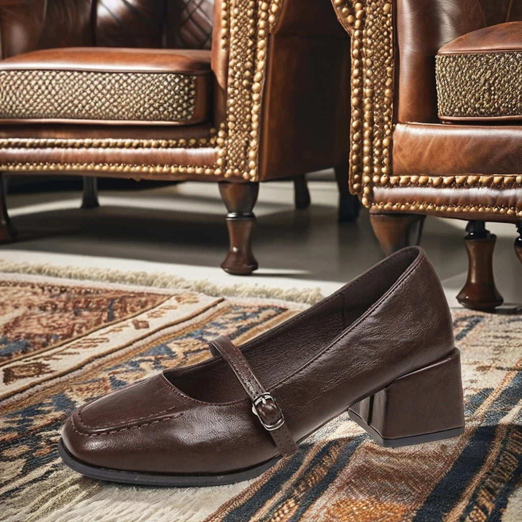 2024 Autumn New Women's High Quality Leather Casual Pumps Square Heel Closed Toe Sporty Style Low Daily Use Lady Shoes Wholesale