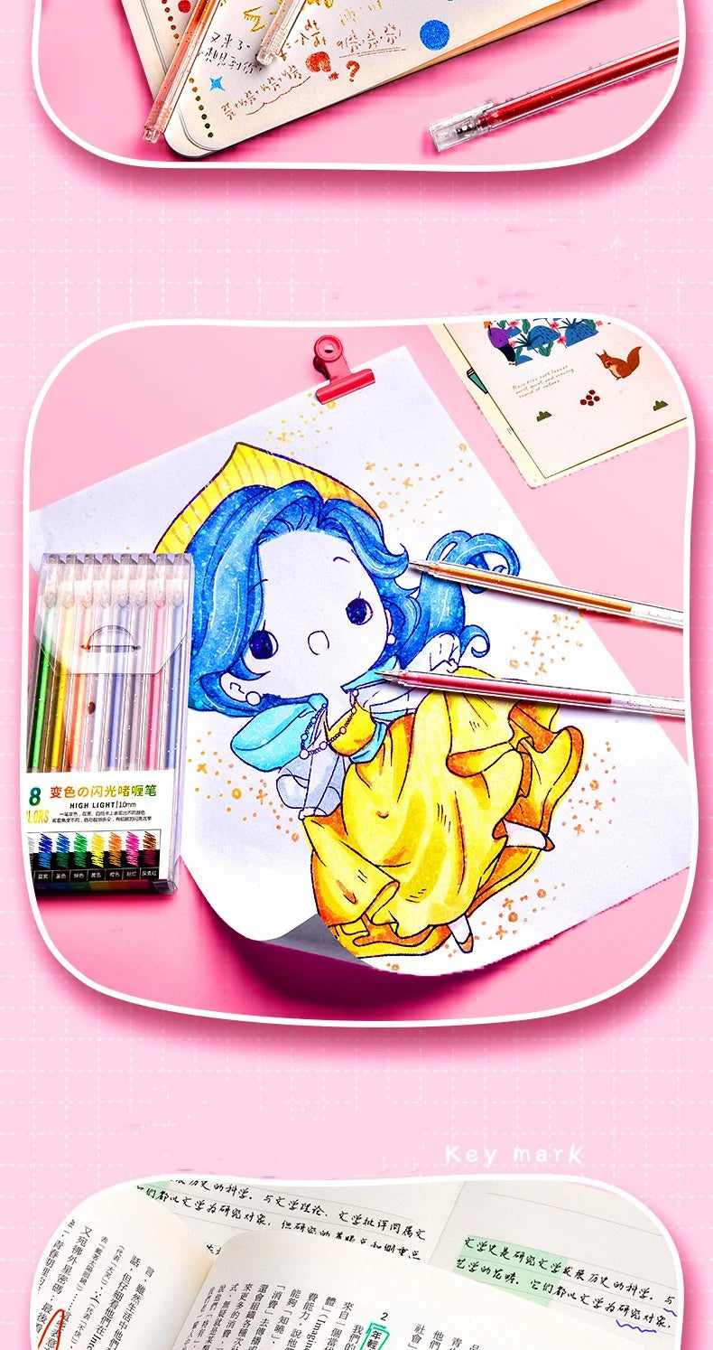 1.0MM Ins Simple 12 Colors Colorful Fluorescent Glitter Gel Ink Pen Set