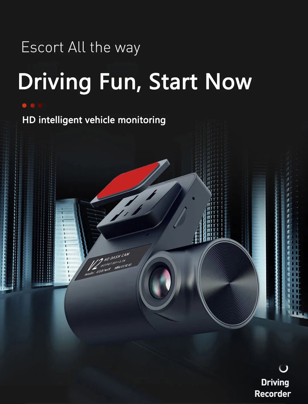 1080p Single Camera Dash Cam Universal Night Vision WiFi Car DVR Black Box with 1-Year Warranty Front Facing Driver's Eye View