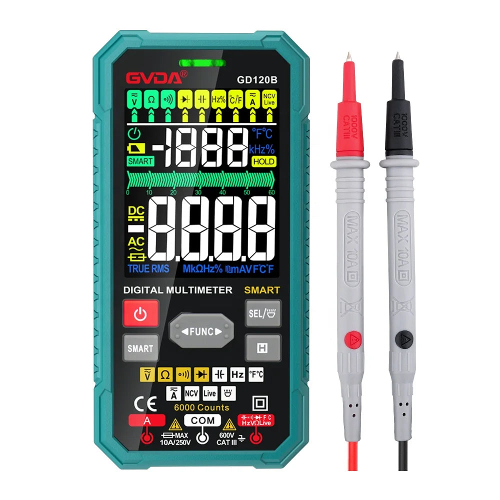 GVDA 6000 Counts Smart Digital Multimeter with Capacitance Ohm Diode Multimetro NCV Hz Live Wire test