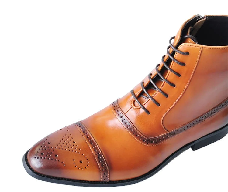 2024 British Style Fashion Footwear Men's PU Leather Brogue Boot Dress Shoes Men Ankle Boots