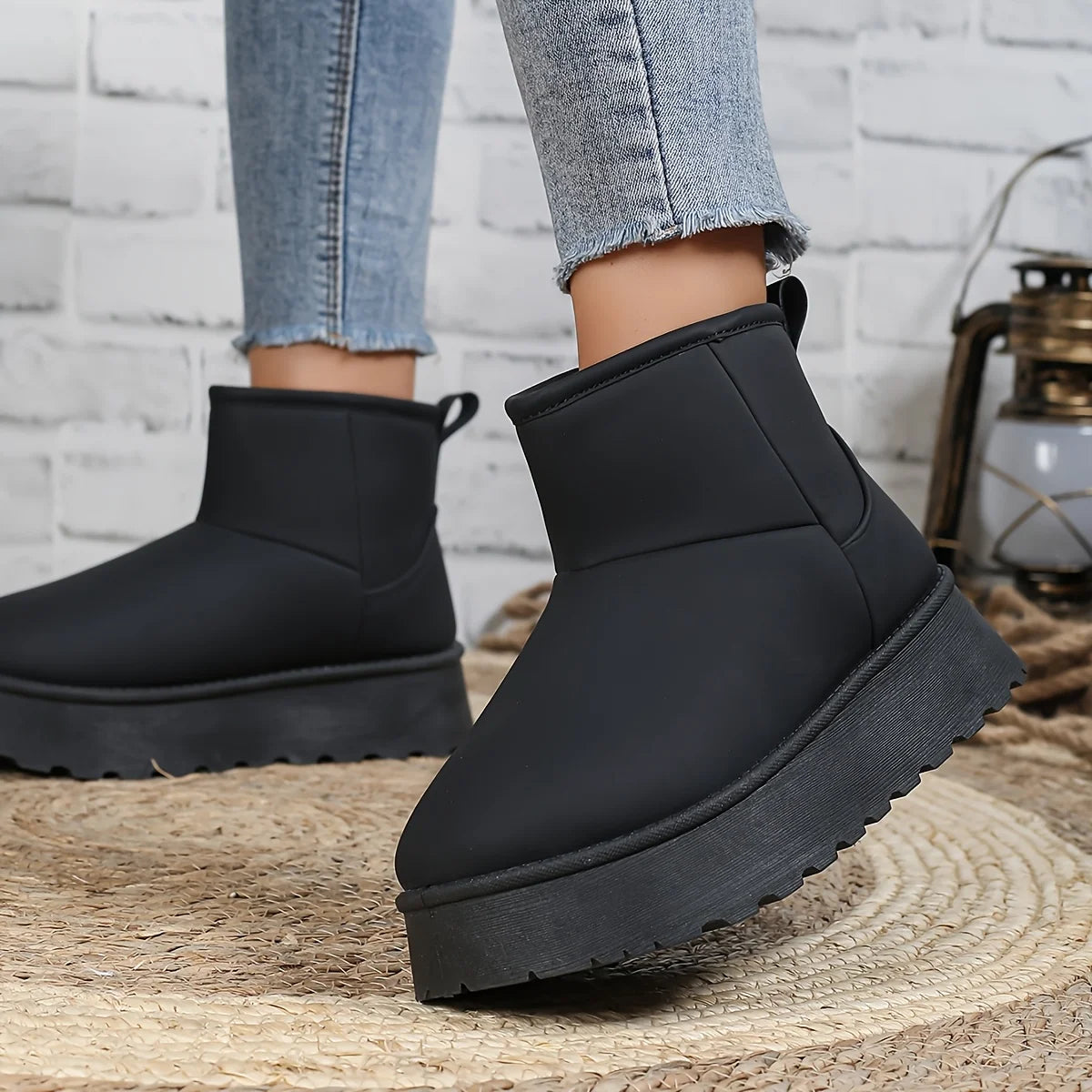 2025 Autumn and Winter New Style Warm and Cold-proof Plus Velvet Snow Boots Solid Color Boots Heightened Thick Sole Ankle Boots