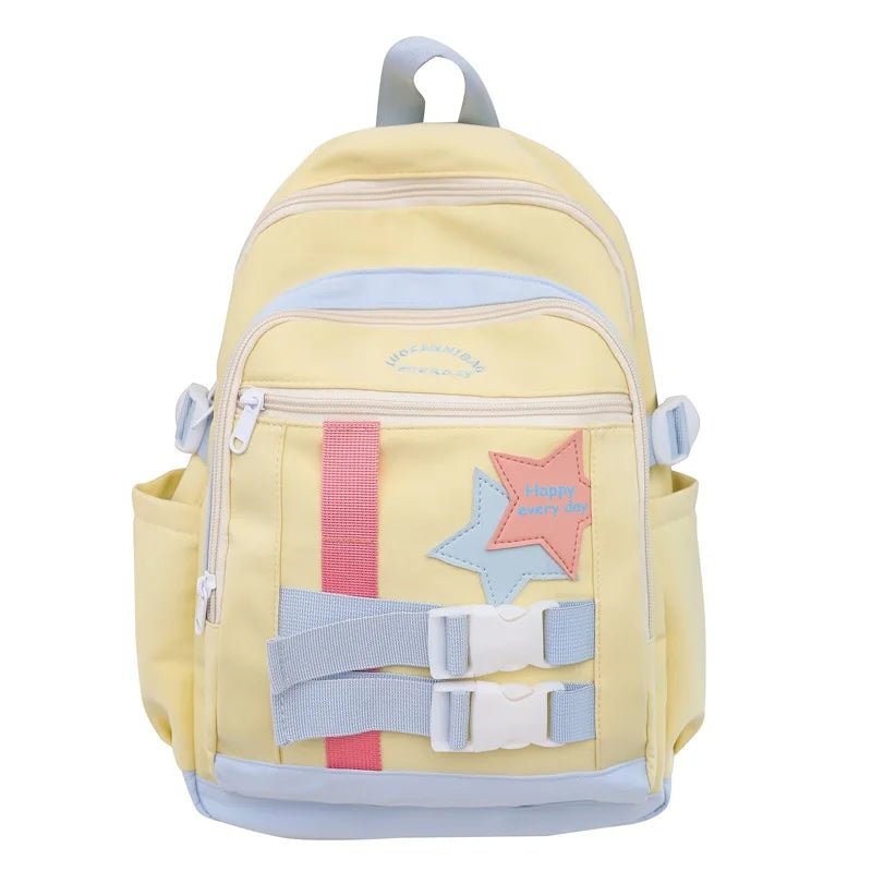 2024 New School Bag Fashion Contrast Color Nylon Five Pointed Star Large Capacity Backpack Trendy Female College Students