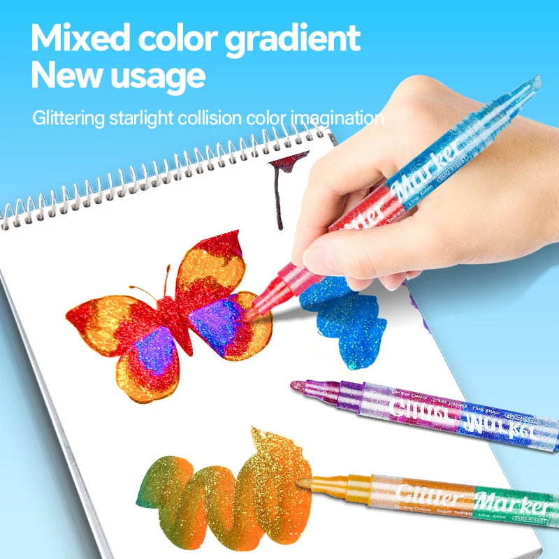 1-5mm Glitter Marker Wholesale Dual Tip Pens Glitter Colors Metallic Shimmer Marker for Kids DIY Making Christmas Cards