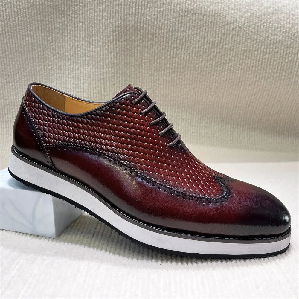 High Quality Men's Casual Business Shoes Custom Handmade Printing Genuine Leather Oxford Lace-up Banquet Dress Shoes