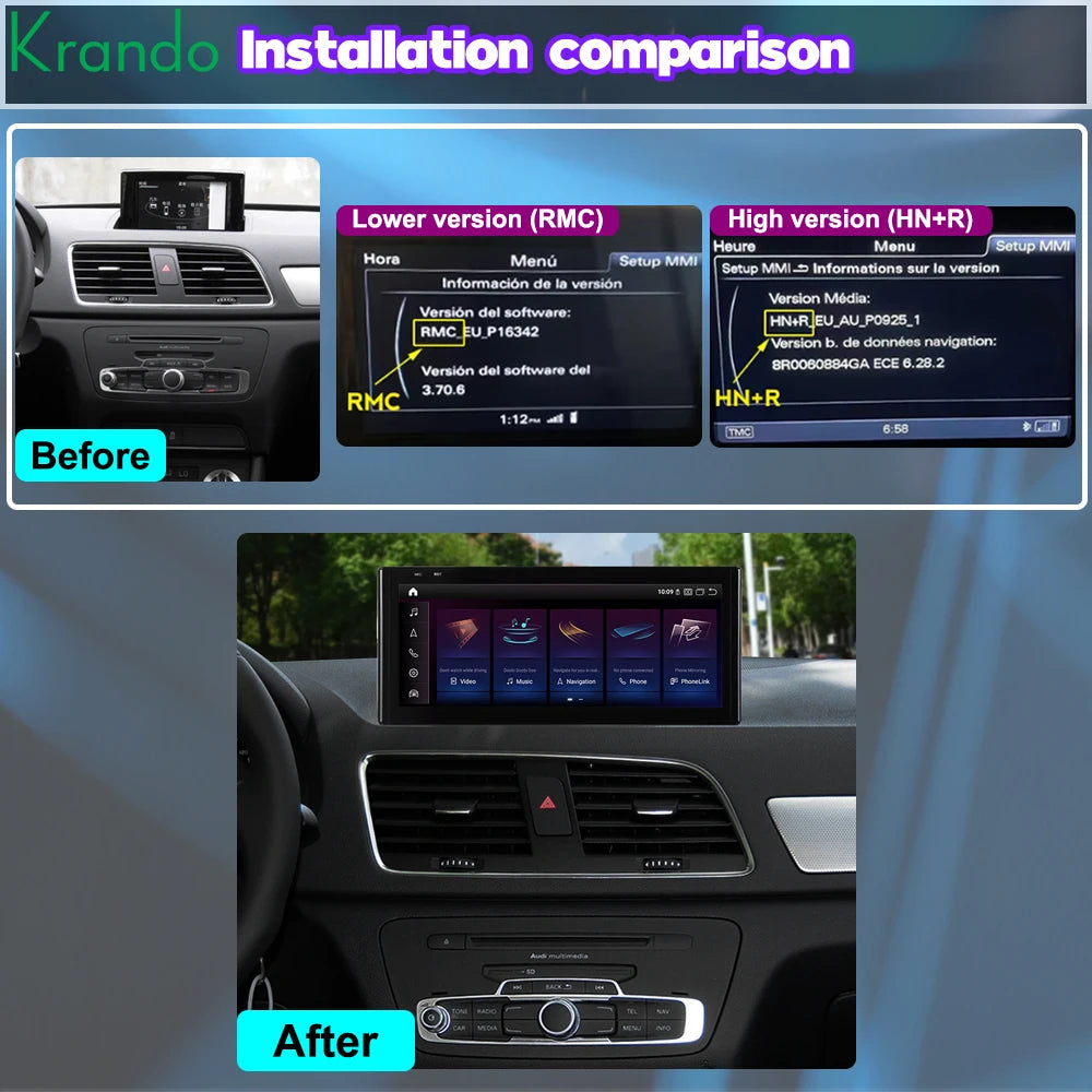 12.3'' Qualcomm Android 13.0 Head Unit for Audi Q3 2011-2018 Car Stereo Radio Navigation Wireless CarPlay Multimedia 4G SIM GPS