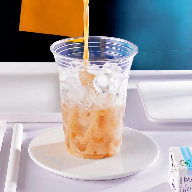 1,000 Count Custom Printing Disposable Clear PET Cup Lids Reusable Plastic Cup for Take Away Coffee Juice Drink Milk