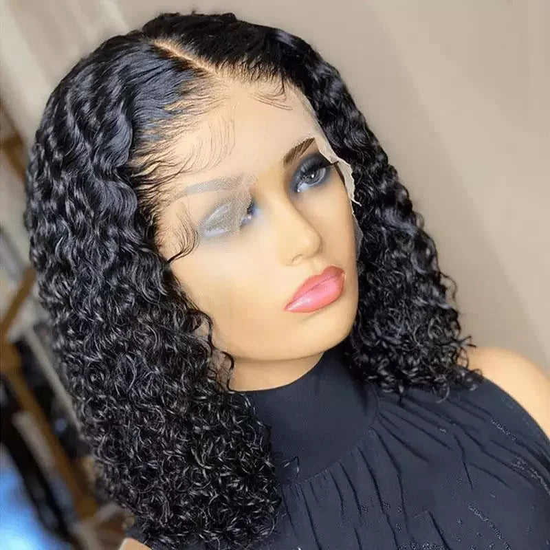 13x4 Lace Front Wigs Human Hair 180% Density Brazilian Virgin Hair Glueless Curly Bob Wigs Pre Plucked for Woman