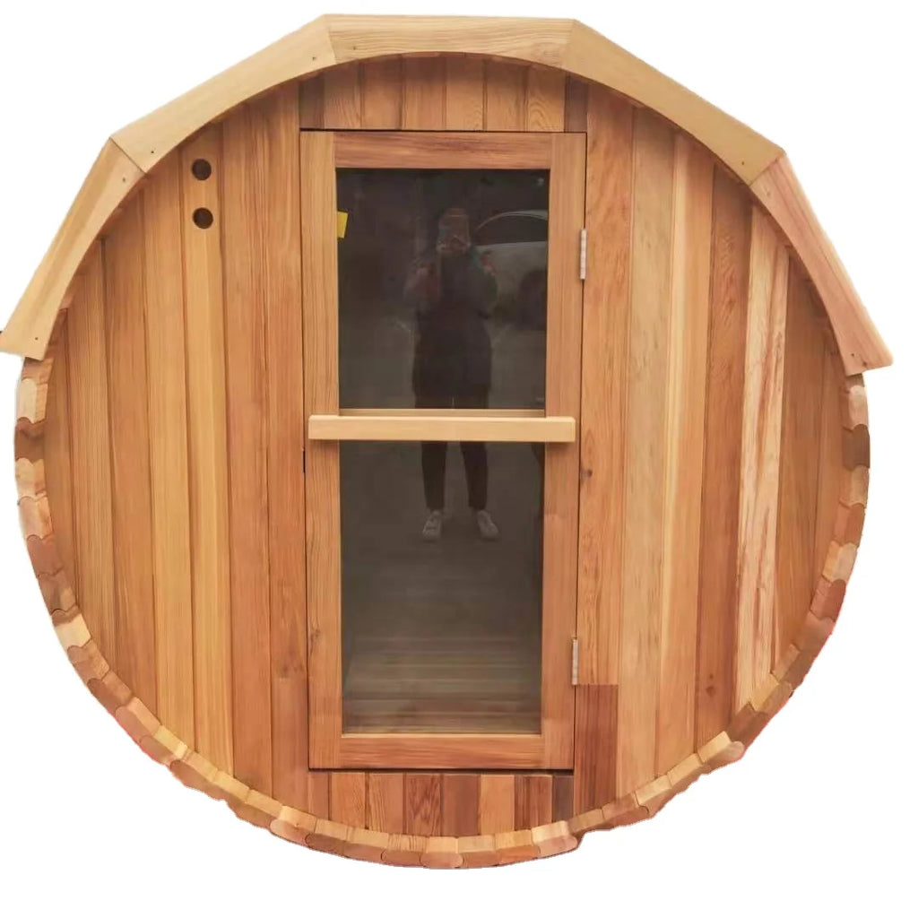 2021 Popular 4-6 Person 1800*2400 MM Outdoor Sauna Room With Porch Traditional Solid Wood Canadian Pine/Hemlock/Red Barrel