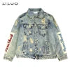 1 Pcs High Quality Male Denim Jacket Casual Solid Color Streetwear Coat Button up Workwear Distressed Patch Pilot Jacket for Men