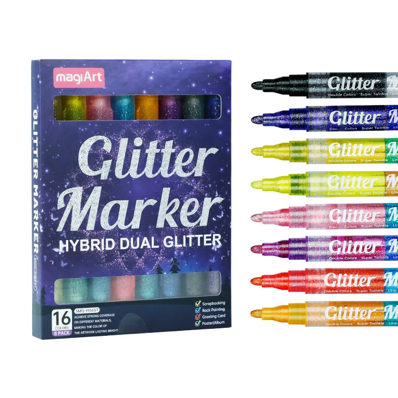 1-5mm Glitter Marker Wholesale Dual Tip Pens Glitter Colors Metallic Shimmer Marker for Kids DIY Making Christmas Cards