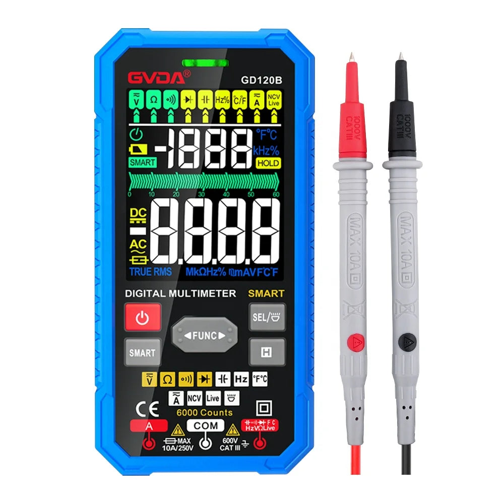 GVDA 6000 Counts Smart Digital Multimeter with Capacitance Ohm Diode Multimetro NCV Hz Live Wire test