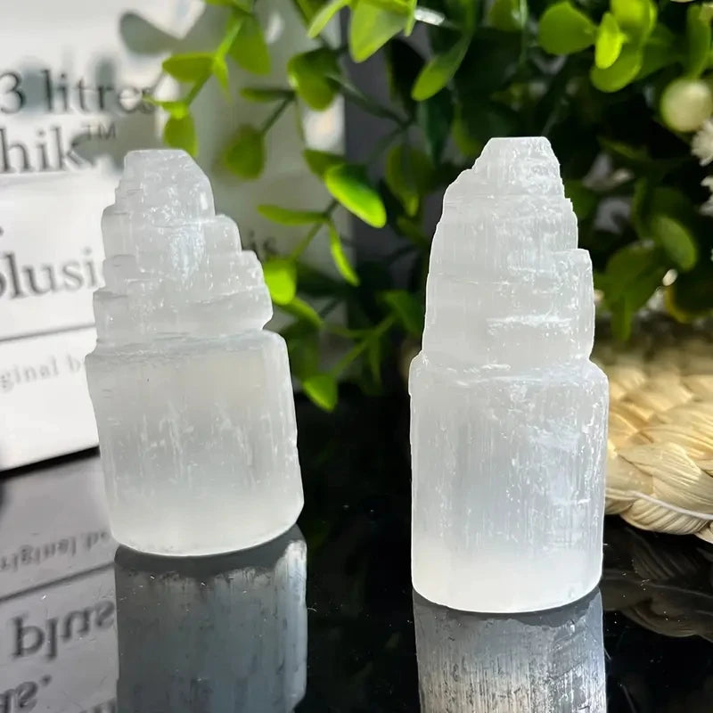 1 Pc Crystal Hola Hot Sale Nature Selenite Tower Moroccan Healing Tower  Feishui Home Decor Spiritual Crystal