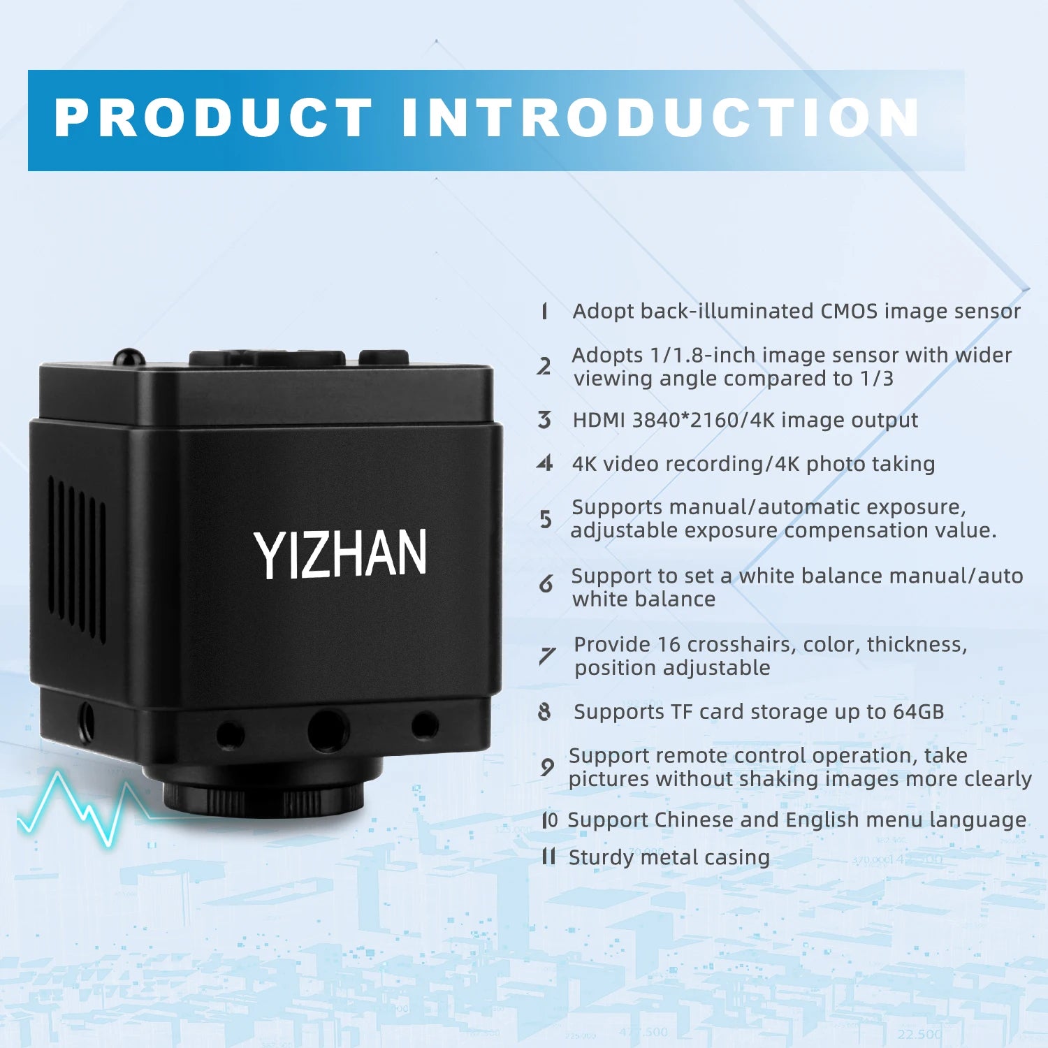 1/1.8'' CMOS Sensor Industrial Camera 4K HD Freeze Contrast Microscope Accessories Type-C Zoom in Repair Tools