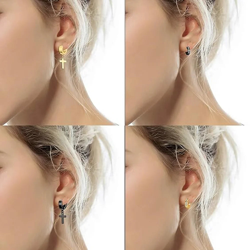 12 Pairs Stainless Steel Small Hoop Earrings Set Huggie Earrings CZ Inlaid Dangle Hinged  Stud Earrings for Mens