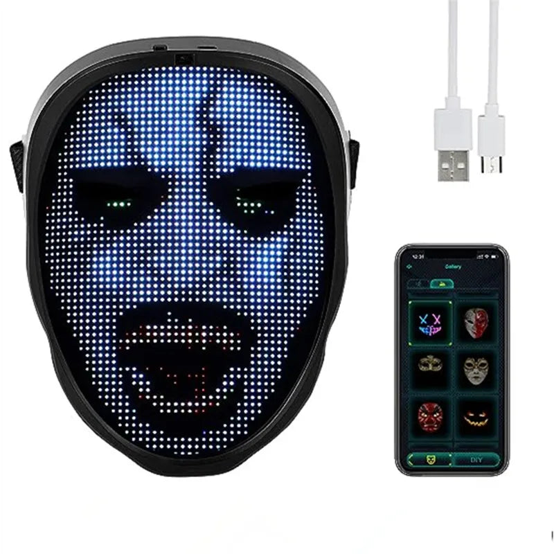 2023 Rechargeable LED Mask,APP Controlled-Programmable Glow Masks for Kids/Adult Cosplay Costume Party