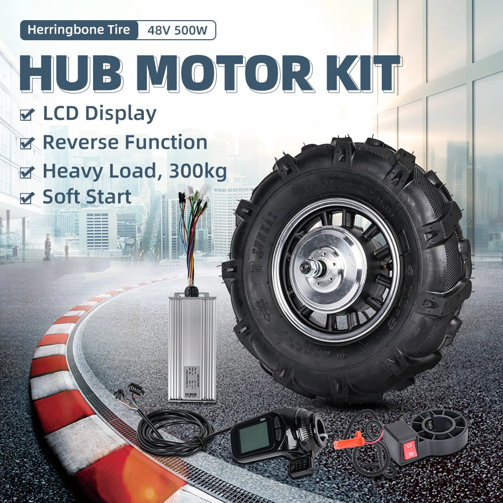 16 Inch 48V 500W High Torque Hub Motor Low Speed Hub Drive Electric Motor Kit With Battery for Agricultural Vehicles