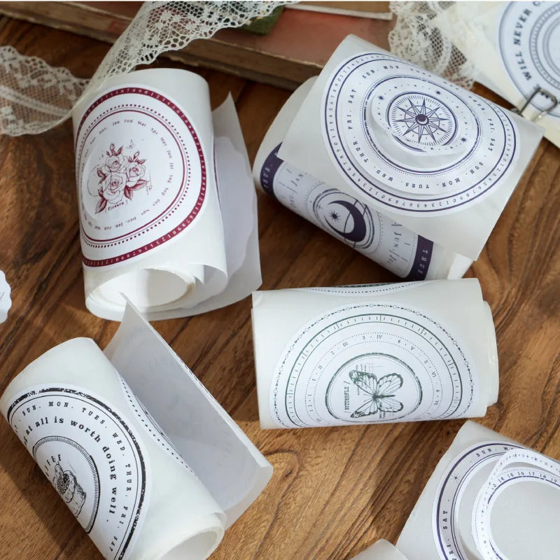 4 Rolls/box Combination Tape Time Track Series Retro Theme Handbook DIY Material Decorative Loop Stickers