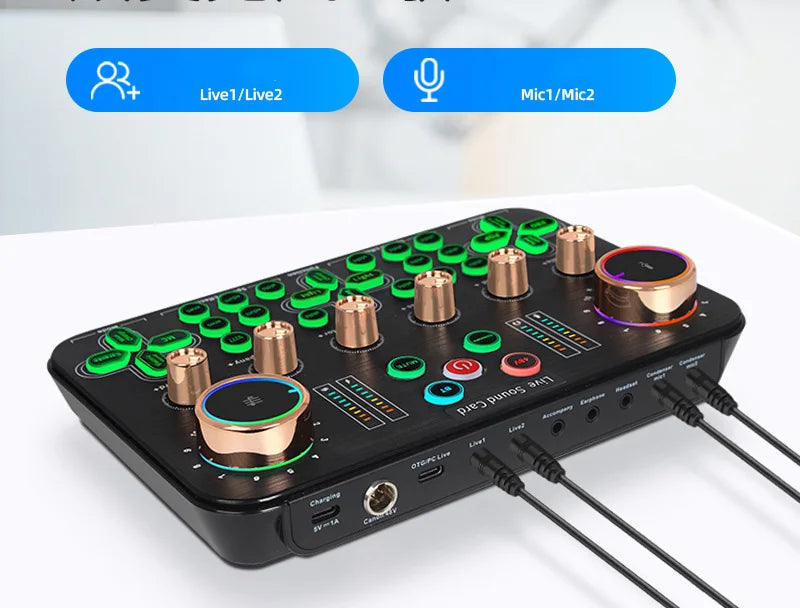 Portable Wireless Type C Condenser Microphone Noise Cancelling RGB LED Lighting Dual Intelligent Chip Sound Card Compatibility