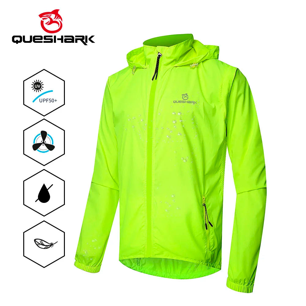 Queshark Convertible Sleeves Cycling Jacket Men Windbreaker,Detachable to vest,Water-Repellent MTB Road Bike Reflective Coat