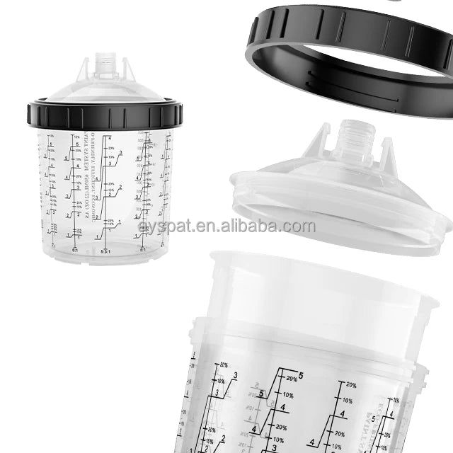 1.0 Disposable Paint Spray Gun Cup Liners and Lid System, 650mL Kit, 50 Pack